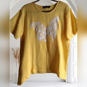 💲Last Price💲S oversized 🌞Yellow Butterfly Print Cotton Top Blouse